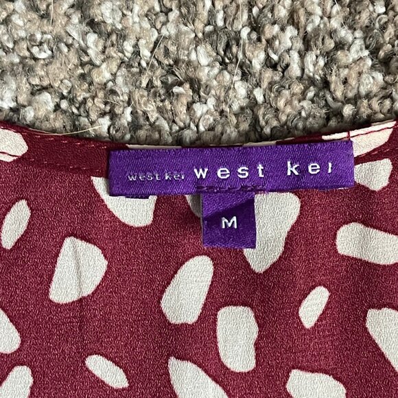 West Kei Allan Surplice Tie Sleeve High Low Blouse, Size M, Rust/Burgundy - Picture 11 of 13